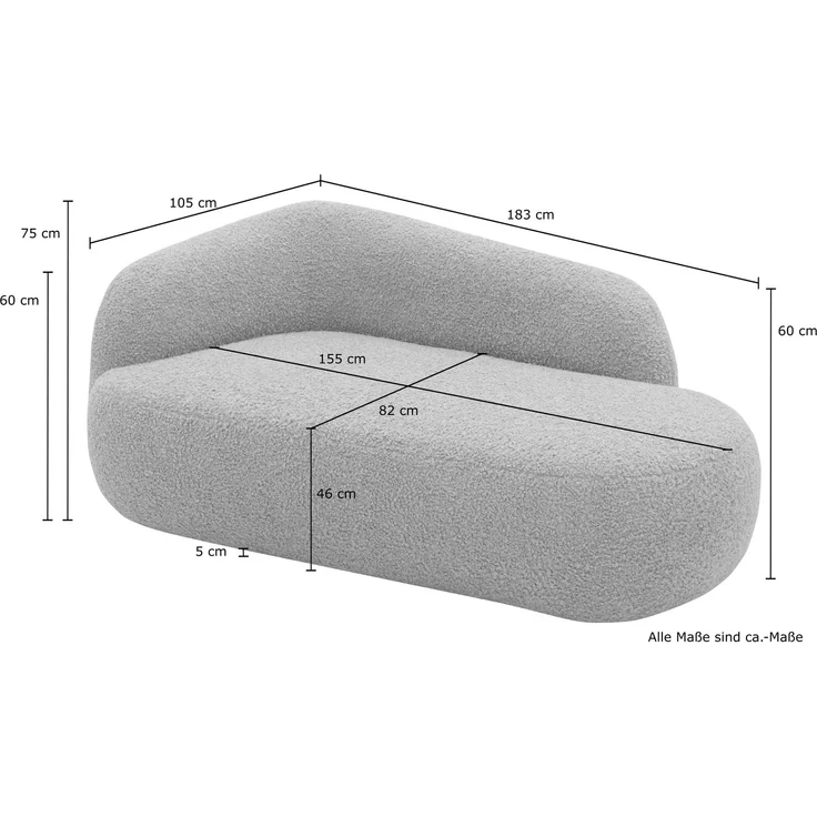 DOMO. collection Recamiere 700013, Liege mit Zierkissen, oval, Füße mit Filzgleitern, Chaiselongue, Sofa, Polstergarnitur, 183 x 105 x 75 (BxTxH), grau – Bild 10
