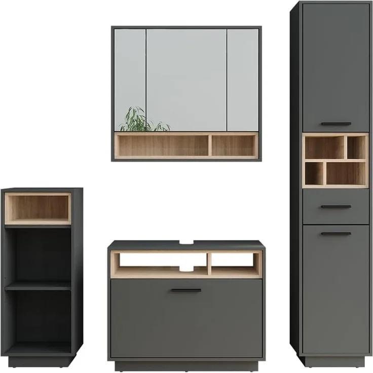 Badmöbel-Set Beatrice Anthrazit/Sonoma 4-teilig Vicco – Bild 1