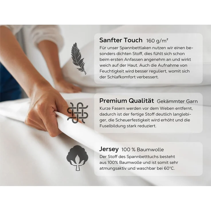 Beautex Spannbettlaken, Gummizug: rundum, (1 Stück), gekämmte Baumwolle Premium Jersey, 160g/m², Dunkelbraun, Standard - 90 x 200 x 30 cm – Bild 3