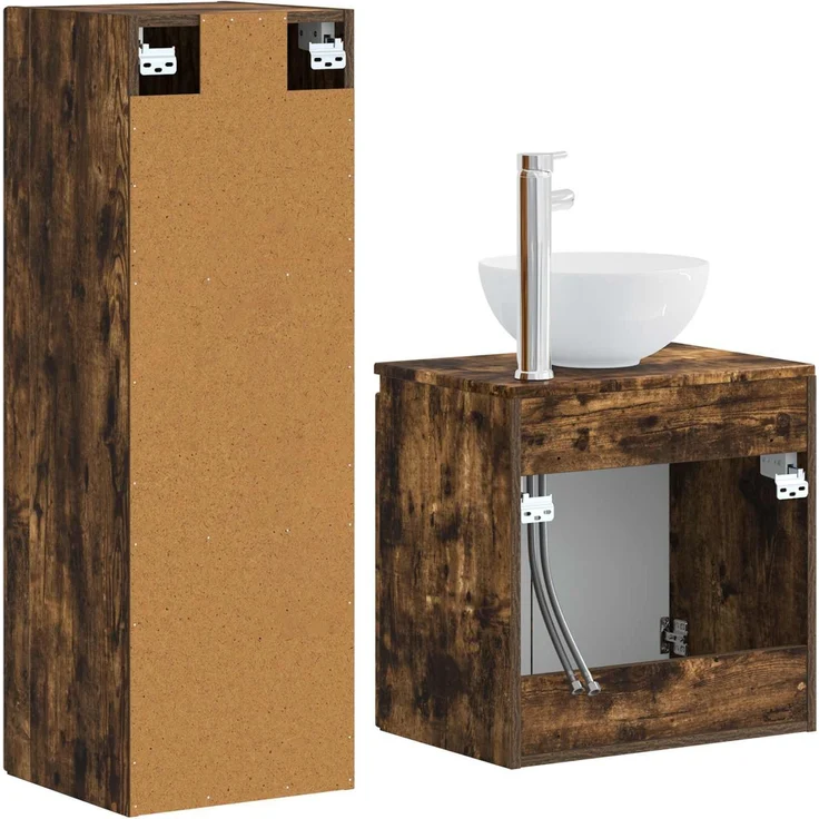 vidaXL Badezimmerschrank-Set 2 stk. Geräucherte Eiche 3406118 – Bild 5