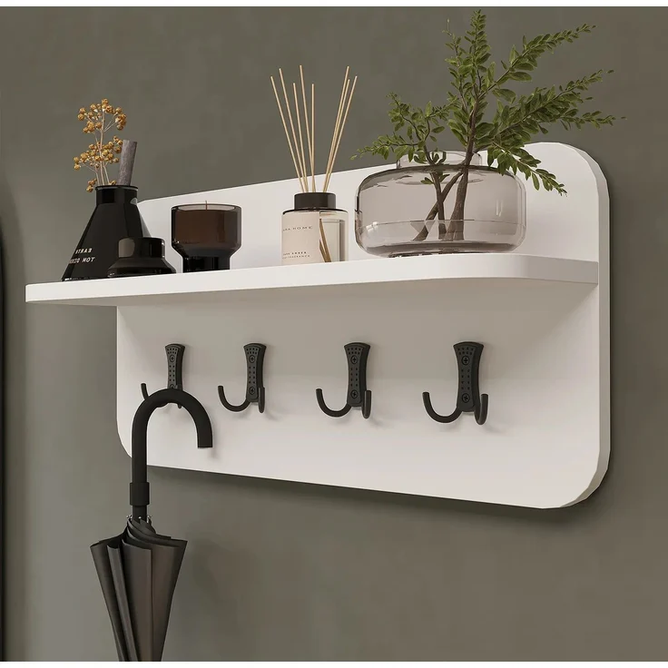 Roomart NORD Garderobenset 4-teilig – Sitzbank offen & mit Schuhklappe, Wandgarderobe & ovaler Spiegel – Flurgarderobe – H 53 x B 73.6 x T 35 cm (Sitzbank) • Weiß – Bild 5