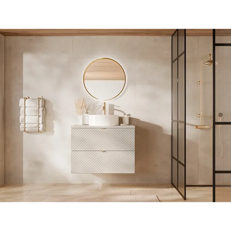 Vente-unique - DORIONI Waschbeckenmöbel Holz, Platte Beige - B 46,5 cm x H 61,6 cm x L 80 cm