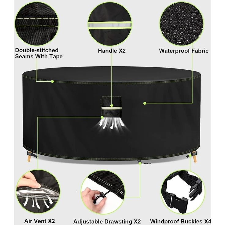Abdeckhaube Gartenmöbel 420D Oxford Tische Wasserdicht Ø 160 x 74 cm – Bild 7