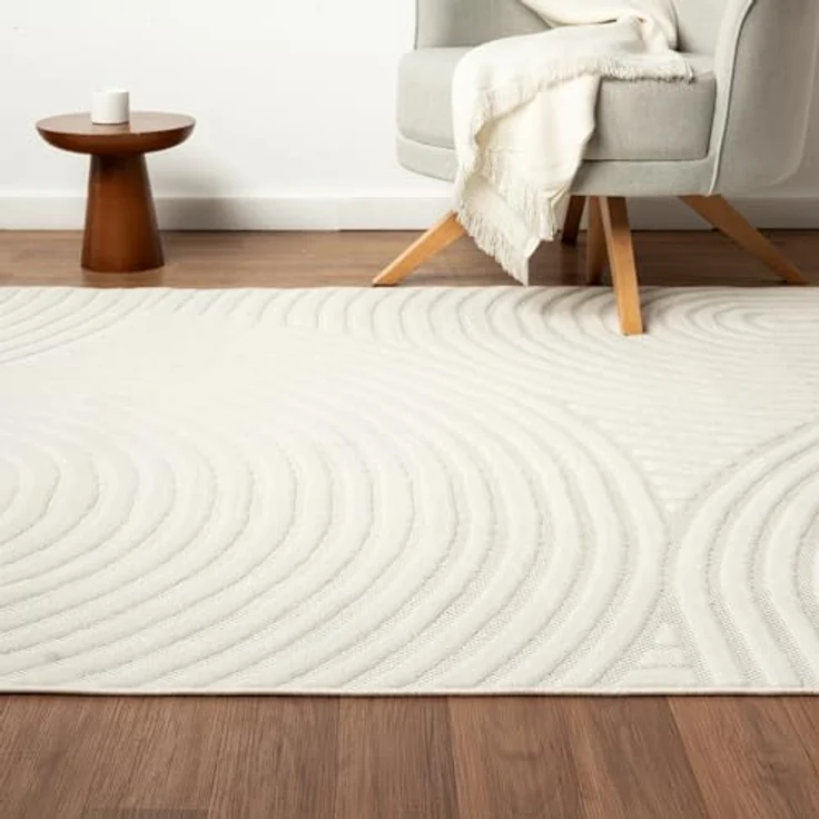 Vimoda Teppich Kurzflor Modern 3D Motiv, Uni Creme, Rechteckig, Höhe: 10 mm, Teppich Skandinavisches Design Uni, Wohnzimmer, Schlafzimmer& Küche – Bild 6