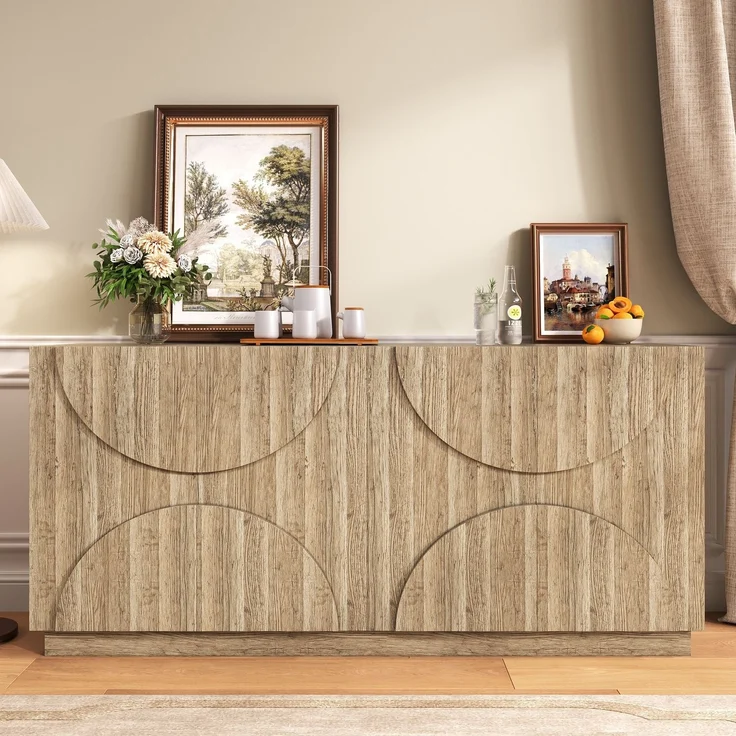 Merax Sideboard Kommode mit Regalen, Sideboard mit Rebounder, natürliche Holzmaserung – Bild 3