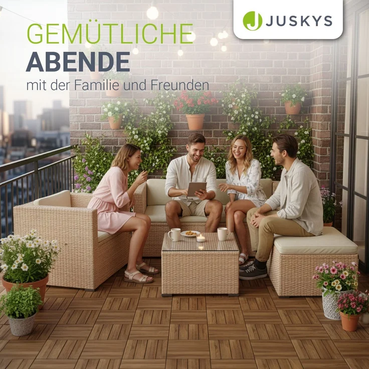 Juskys Polyrattan Lounge Punta Cana L creme inkl. Abdeckung – Gartenlounge für 4-5 Personen – Sitzgruppe mit Sessel, Sofa, Tisch & Hocker - Sitzbezüge sand – Bild 7