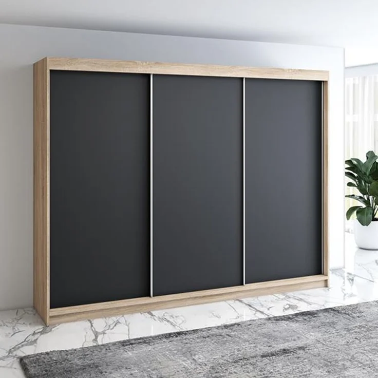 Schwebetürenschrank MERO 3-türig Schrank 200 cm Farbe: Sonoma , schwarz – Bild 2