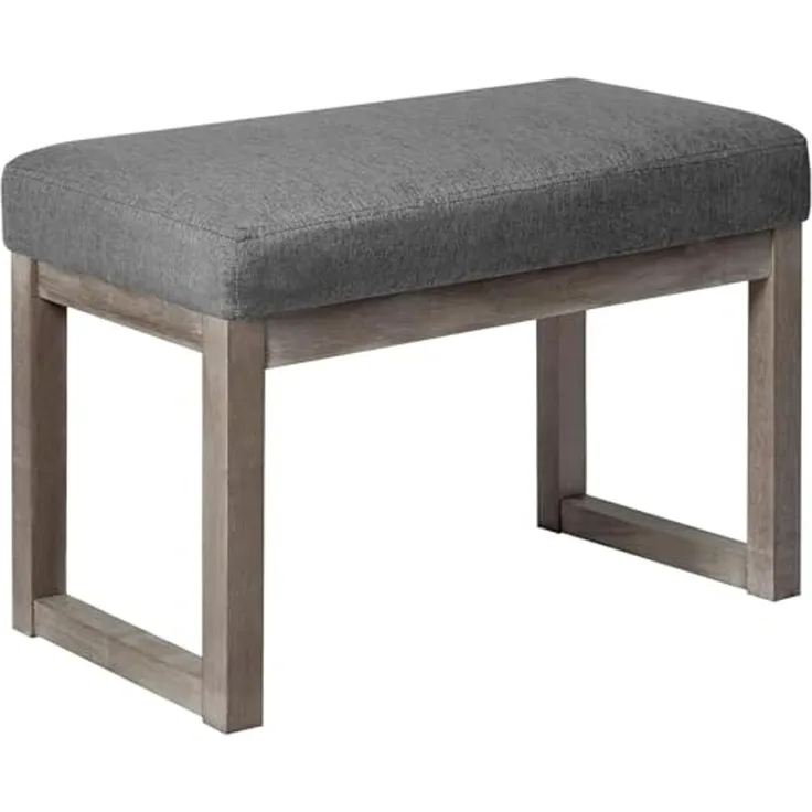 CangLong 70cm Rechteckiger Fußhocker Bequemer Stoff gepolstert Holzbank Sitz für Wohnzimmer, Schlafzimmer & Outdoor, Grau