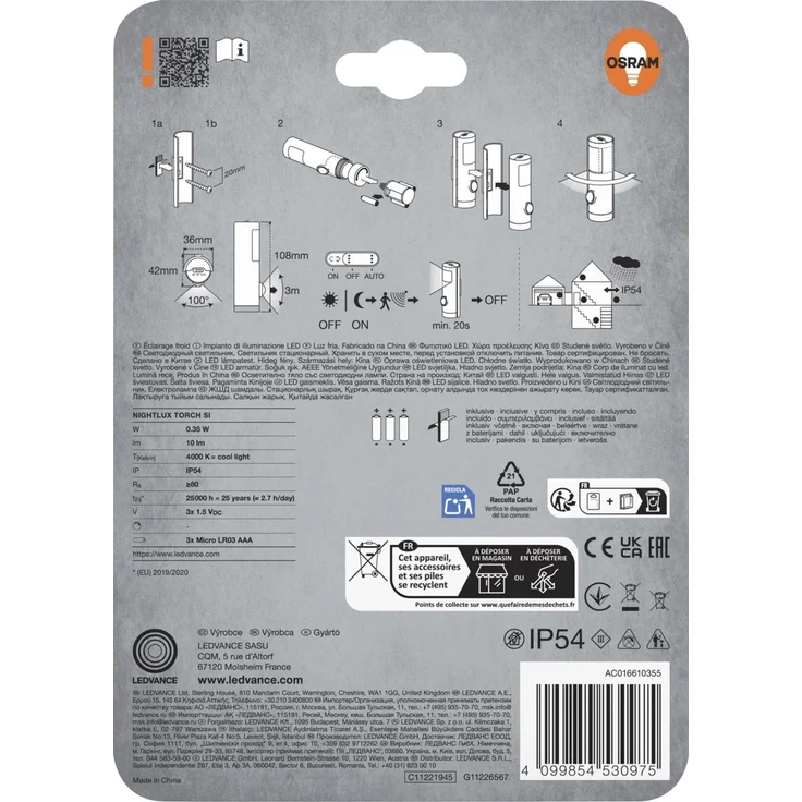 Osram LED-Nachtlicht Nightlux Torch mit Licht- & Bewegungssensor 10,8 cm kaltweiß silber – Bild 4