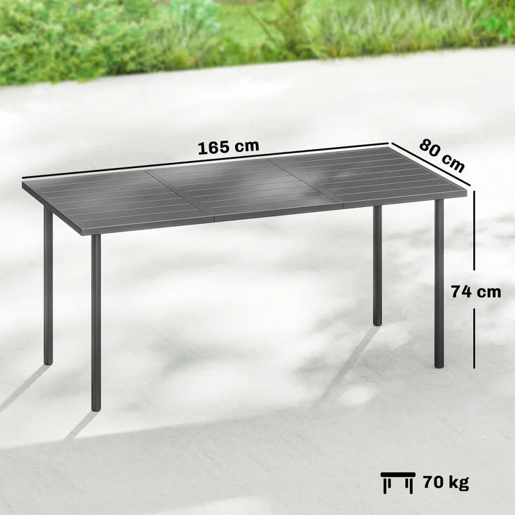 Gartentisch für 6 Personen, 165 x 80 cm, rechteckiger Esstisch für den Außenbereich mit Tischplatte aus Metalllatten – Bild 5