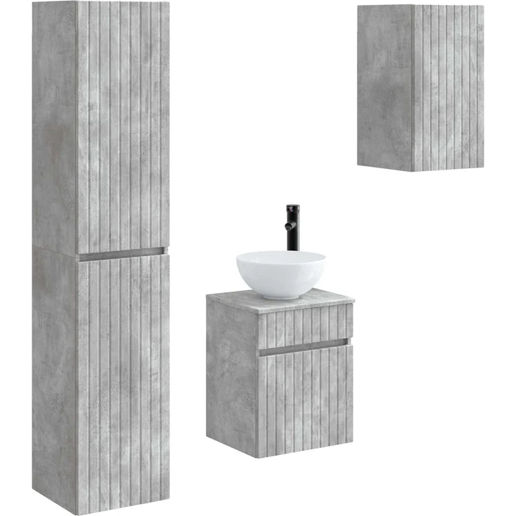 vidaXL Badezimmerschrank-Set 3 stk. Betongrau 33 x 34,5 x 160 cm 3406086 – Bild 2