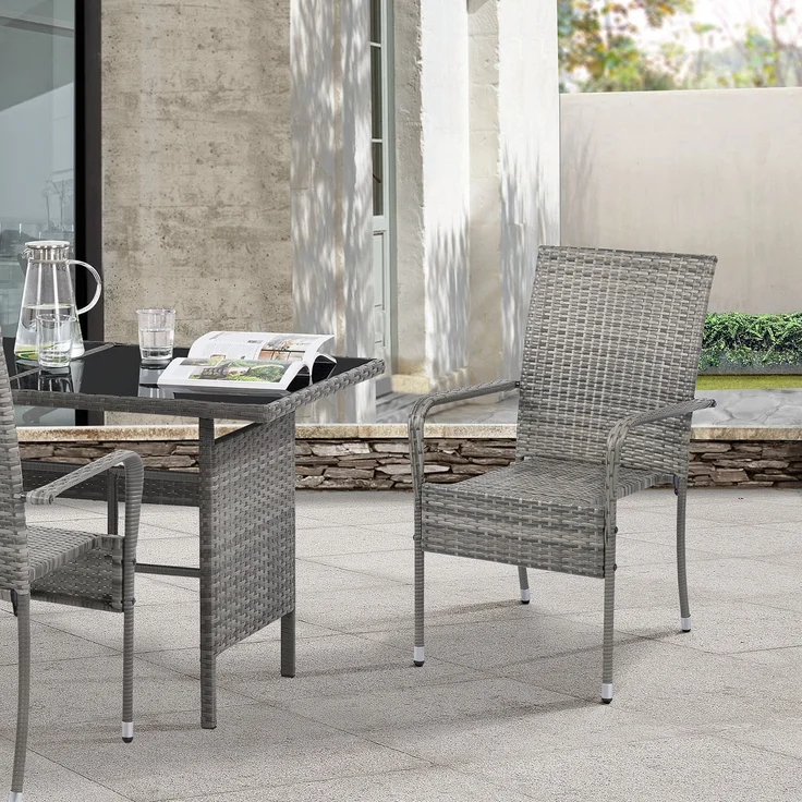 Juskys Polyrattan Gartenstühle Yoro 8er Set - mit Armlehnen & Rückenlehne - 8 Stühle stapelbar - Rattan Stuhl Garten - Stapelstuhl Grau-meliert – Bild 1