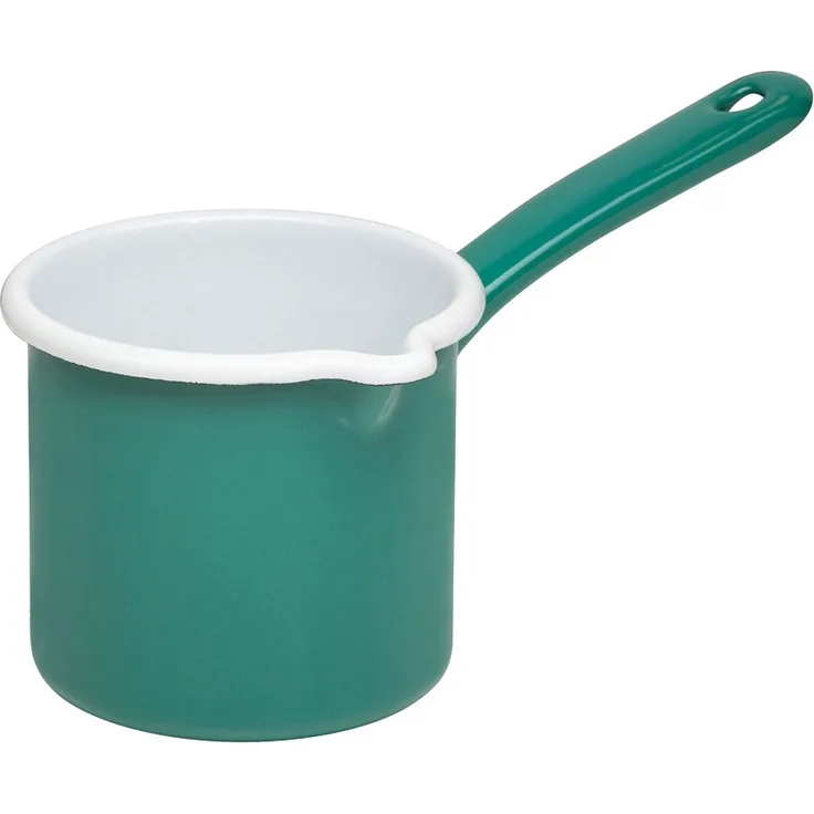 RIESS 0285-111 Schnabeltopf 12 cm mit Stiel, 1 L, Emaille, Nature Green - Dark / Milchtopf