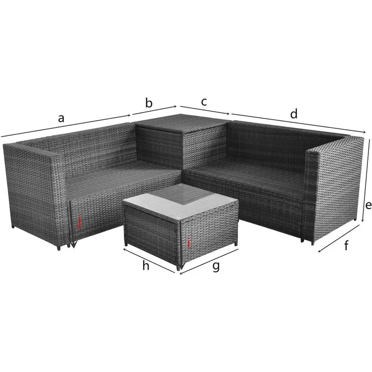 XXL PolyRattan Sitzgruppe + Auflagenbox Garten Sofa Sitzgarnitur Gartenset Grau – Bild 7