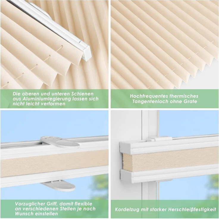bobodeco Plissee ohne Bohren Klemmfix Faltrollo Jalousie Creme 100x130 cm (BxH), Plisseerollo Sichtschutz und Sonnenschutz Blickdicht Easyfix lichtdurchlässig Rollo für Fenster & Tür – Bild 1