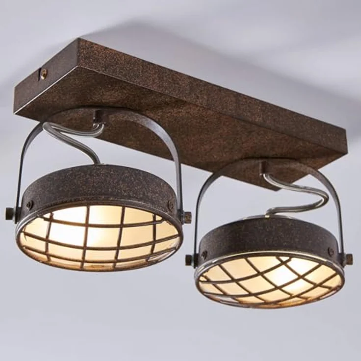 Lindby Strahler Tamin, 2-flammige Deckenlampe im Vintage-Industriestil aus braunem Metall, G9 Fassung – Bild 4