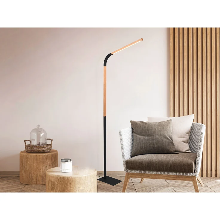 LED Stehleuchte NORRIS Schwarz mit Holzelementen, Höhe 140cm – Bild 5