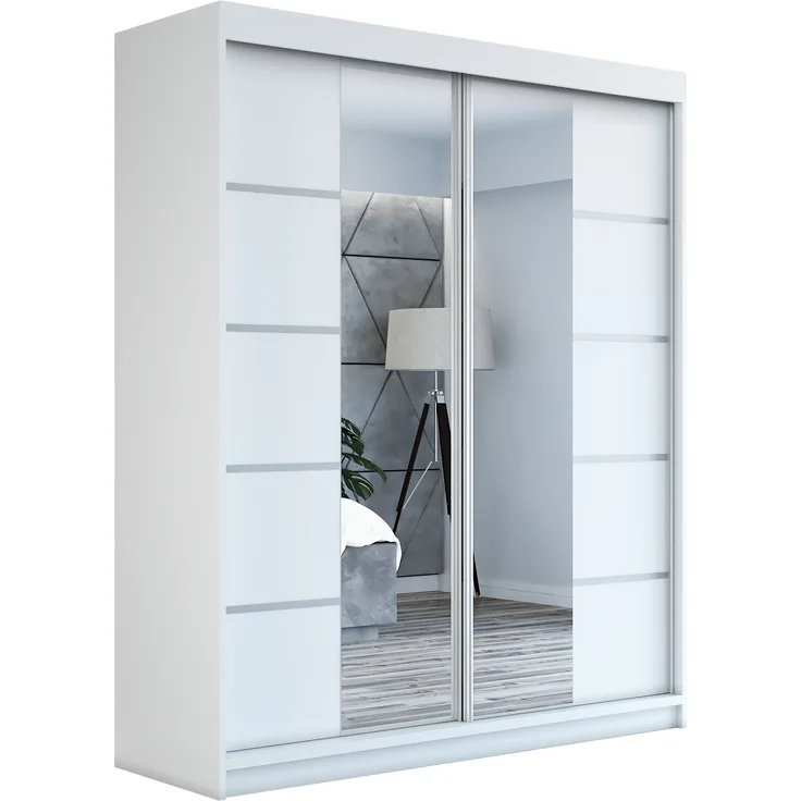 Schwebetürenschrank ERA 2-türig Schrank 160 cm (mit Spiegel) Farbe: Weiß