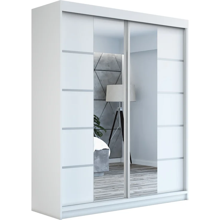 Schwebetürenschrank ERA 2-türig Schrank 160 cm (mit Spiegel) Farbe: Weiß – Bild 1