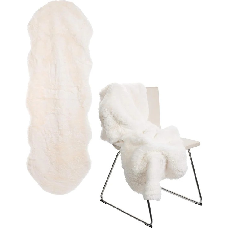 Brandsseller Lammfellimitat-Teppich 60x180 cm XXL – Flauschiger Hochflor Teppich aus Kunstfaser – Weiche, warme Deko-Auflage für Boden, Sofa, Sessel & Bett – Waschbar – Für Indoor & Outdoor – Creme – Bild 1