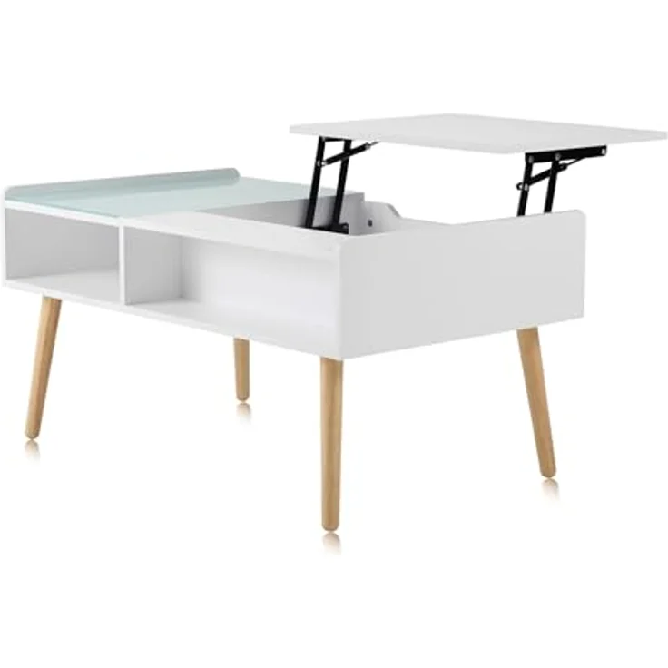 Makika Couchtisch / Wohnzimmertisch mit Glas ausziehbar mit verstecktem Fach in Weiß – Bild 7
