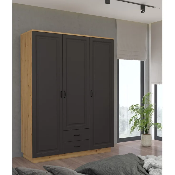 Kleiderschrank Stilo 180 cm Landhaus Grau Eiche Artisan Buffet