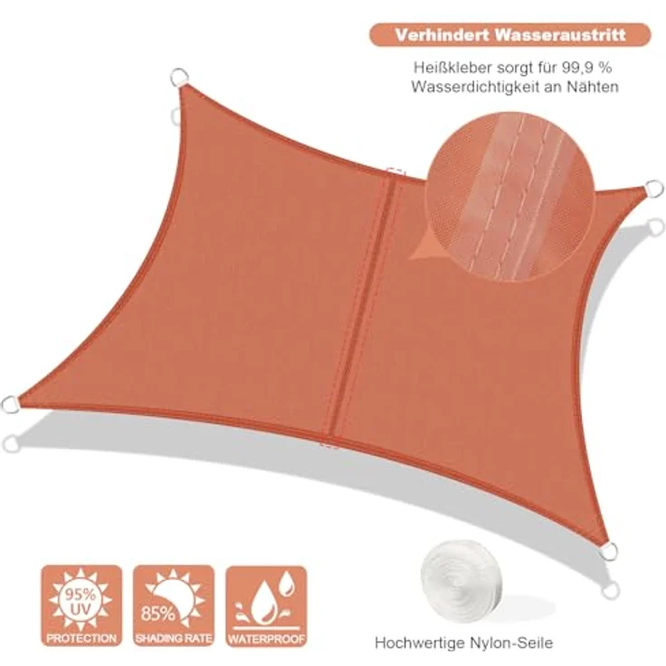 AXT SHADE Sonnensegel Wasserdicht Rechteckig 2,5x3 m Wetterschutz Sonnenschutz PES Polyester mit UV Schutz für Terrasse Balkon Garten-Terracotta – Bild 3