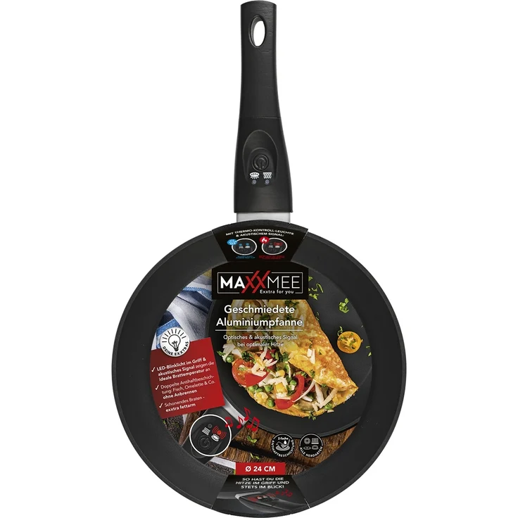 MAXXMEE Aluminium-Pfanne mit LED-Anzeige und Signalton - 24 cm - schwarz – Bild 1