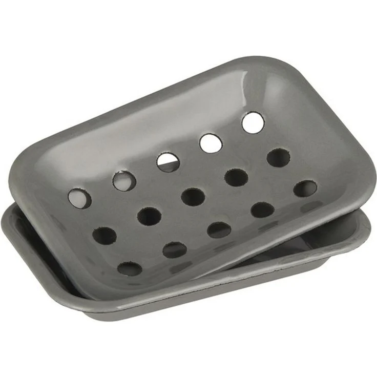 Ib Laursen - Seifenschale 2-teilig mit Ablaufschale Emaille Grau 0447-18 Vintage – Bild 4