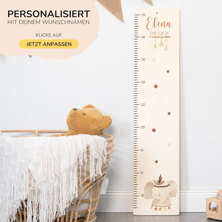 KIDSMOOD - Messlatte für Kinderzimmer Personalisiert, 70-140 cm - Messlatte Kinder Holz personalisiert Mit Namen für Baby- & Kleinkinderzimmer - Individuelles Geschenk für Kinder und Babys zum Geburt – Bild 5