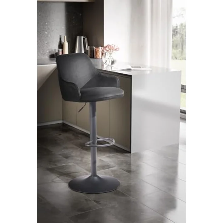 MID.YOU Barhocker, Schwarz, Textil, 360° drehbare Sitzfläche, 45x106x45 cm, Esszimmer Barmöbel – Bild 4