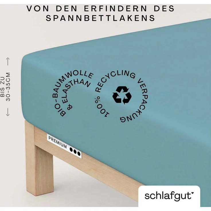 Schlafgut Spannbettlaken PREMIUM Mako-Zwirn-Jersey, 220 g/m², 95% Bio-Baumwolle, 5% Elasthan, Mako-Zwirn-Jersey, Gummizug: rundum, (1 Stück), Bettlaken bis 30 cm Höhe, PREMIUM-Qualität langlebig, perfekter Sitz – Bild 1