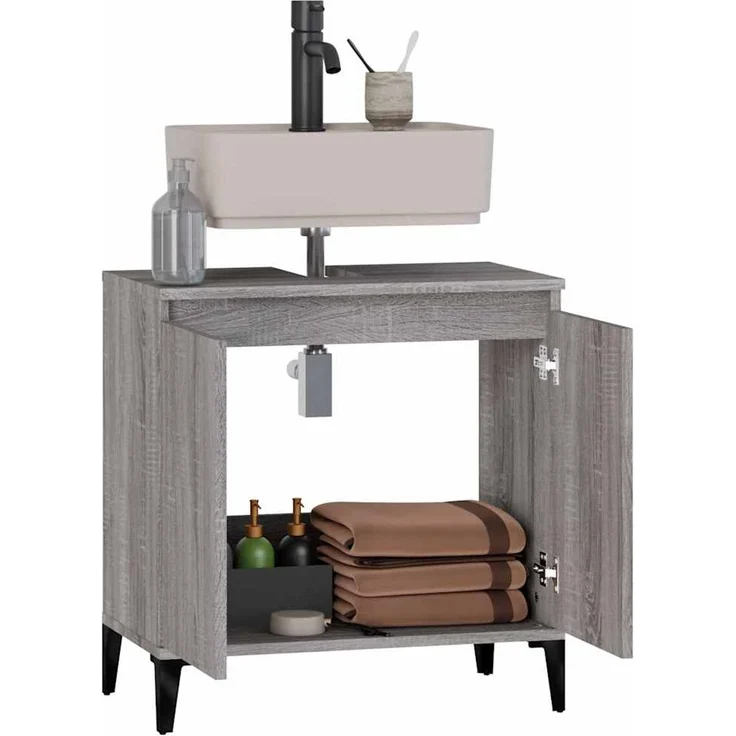 Waschbeckenunterschrank, Badschrank, Unterschrank Grau Sonoma 58x33x60 cm Holzwerkstoff j139p – Bild 5