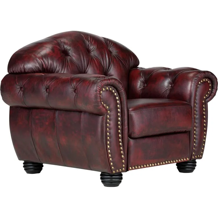 Chesterfield Sessel Hereford antik-rot Echtleder 112x94x96 cm massivum Ledersessel mit Armlehnen englisches Design Wohnzimmer