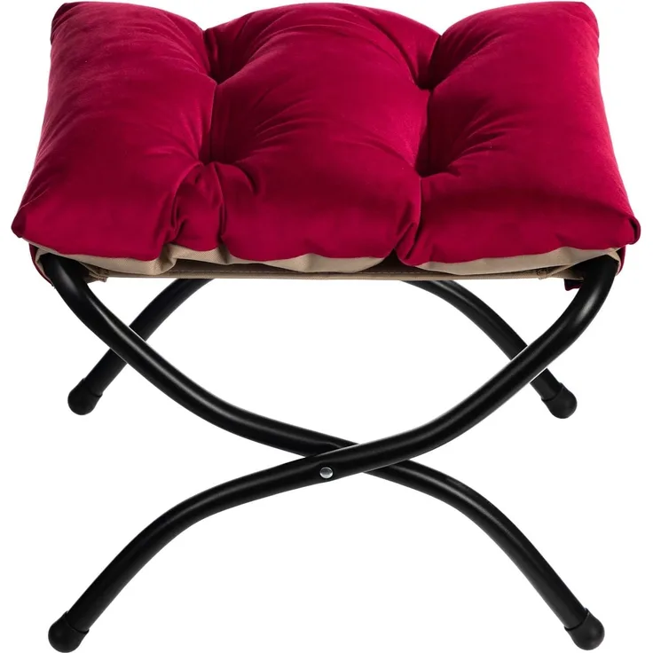 Fußhocker Fußstütze Klapphocker, HollyHOME Faltbar Sitzhocker mit Metallbeinen, Abnehmbar Gepolsterte Sitzfläche aus Samt, Rot (47 x 36 x 36 cm)