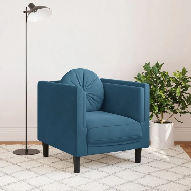 vidaXL Sessel mit Kissen Blau Samt 372630 – Bild 2