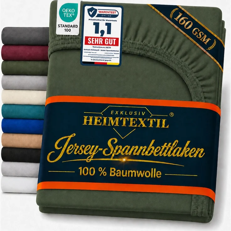 EXKLUSIV HEIMTEXTIL Jersey Spannbettlaken Deluxe 60 x 120 cm Dunkelgrün 160 GSM, 100% Baumwolle Öko - Tex Zertifiziert Bed-Sheet Bettlaken Spannbetttuch Topper Leinentuch – Bild 1