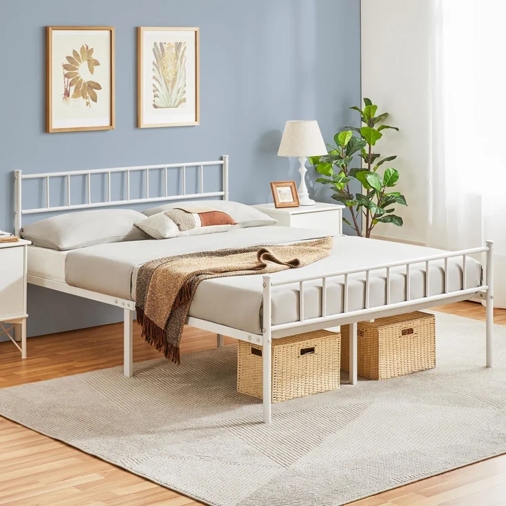 Yaheetech Metallbett 140x200 cm Bettrahmen mit Kopfteil Bettgestell aus Metall Gästebett mit Lattenrost für Schlafzimmer Gästezimmer Weiß – Bild 1