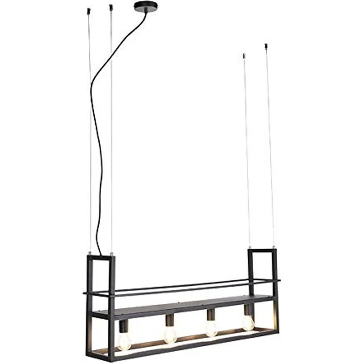 Qazqa Pendelleuchte Cage rack, ohne Leuchtmittel, E27, Schwarz, Modern, Stahl, 4-flammig – Bild 3