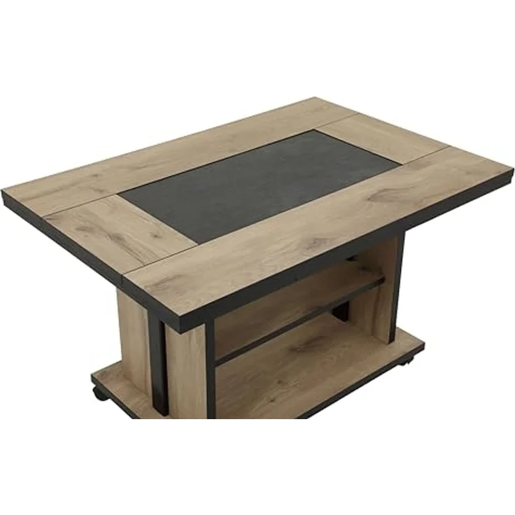 Hela Tische, Couchtisch mit 3 Funktionen Berlin, Dekor Artisan Eiche, Schieferplatteneinlage, Ausziehbar, Höhenverstellbar mit Lift, Kunststoff-Rollen mit Bremse – Bild 3