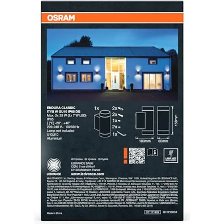 Osram ENDURA CLASSIC ITYS W Außenleuchte, Wandleuchte, GU10, dunkelgrau, Aluminium, einfache Installation, Diffusor aus Glas oder PMMA, IP65 Schutzklasse,indirekte Beleuchtung – Bild 6