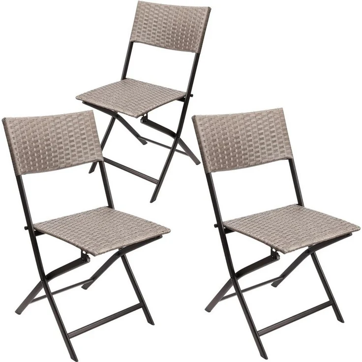 BRUBAKER Campingstuhl Toskana - Polyrattan Klappstuhl wetterfest und robust (Balkonstuhl klappbar, 3 St), Camping Stuhl für Garten Balkon Terrasse - Gartenstuhl - Grau Braun – Bild 1