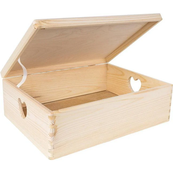 Creative Deco Aufbewahrungsbox Holzkiste mit Deckel Erinnerungsbox Holzbox, herzförmige Griffe – Bild 4