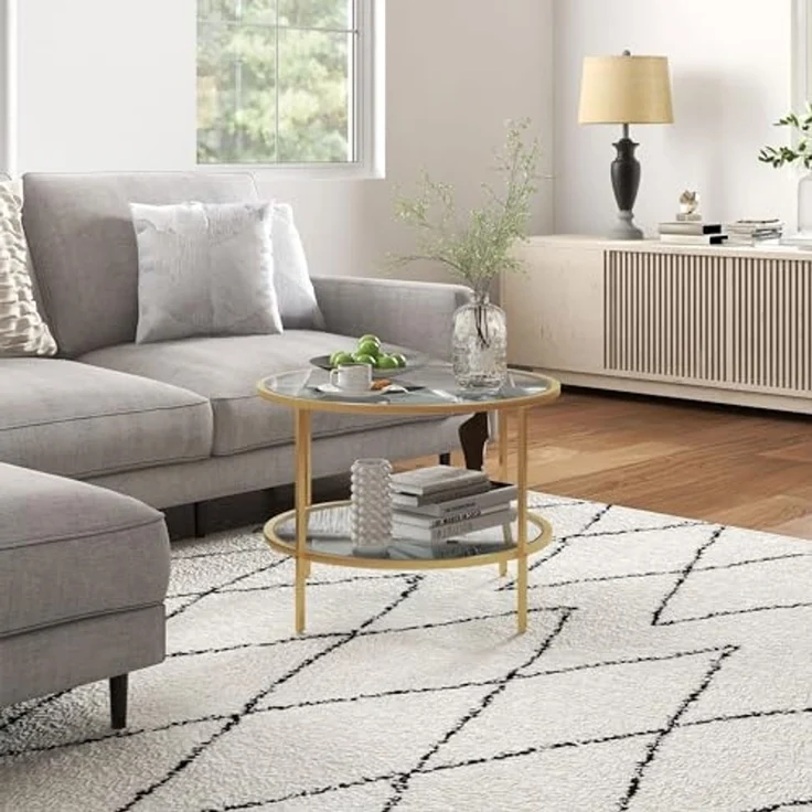 HOMCOM Beistelltisch mit Stauraum, aus gehärtetem Glas mit Stahlrahmen (Couchtisch, 1-St, Nachttisch), für Wohntimmer, Gold – Bild 2