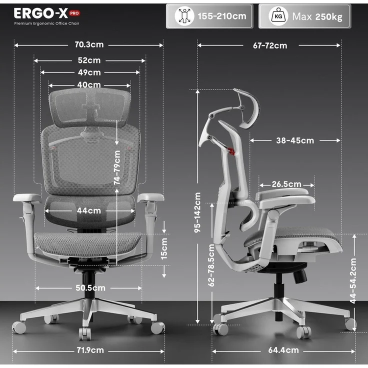 FLEXISPOT Bürostuhl ErgoX, Schreibtischstuhl Premium Ergonomischer (mit 7D-Armlehnen, 5D-Lendenstütze, 4D-Kopfstütze), Netzsitz Schreibtischstuhl, 250 kg Belastbarkeit – Bild 1