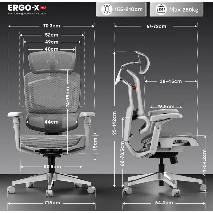 FLEXISPOT Bürostuhl ErgoX, Schreibtischstuhl Premium Ergonomischer (mit 7D-Armlehnen, 5D-Lendenstütze, 4D-Kopfstütze), Netzsitz Schreibtischstuhl, 250 kg Belastbarkeit