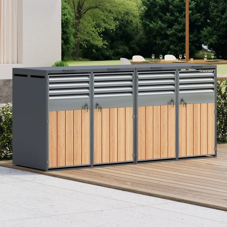 Mülltonnenbox, Mülltonnenverkleidung, 120L 240L, wetterfest, Container, Abfallbehälter, Tonnenhaus, Gartenbox, abschließbare Müllbox (4 Tonnen) – Bild 2