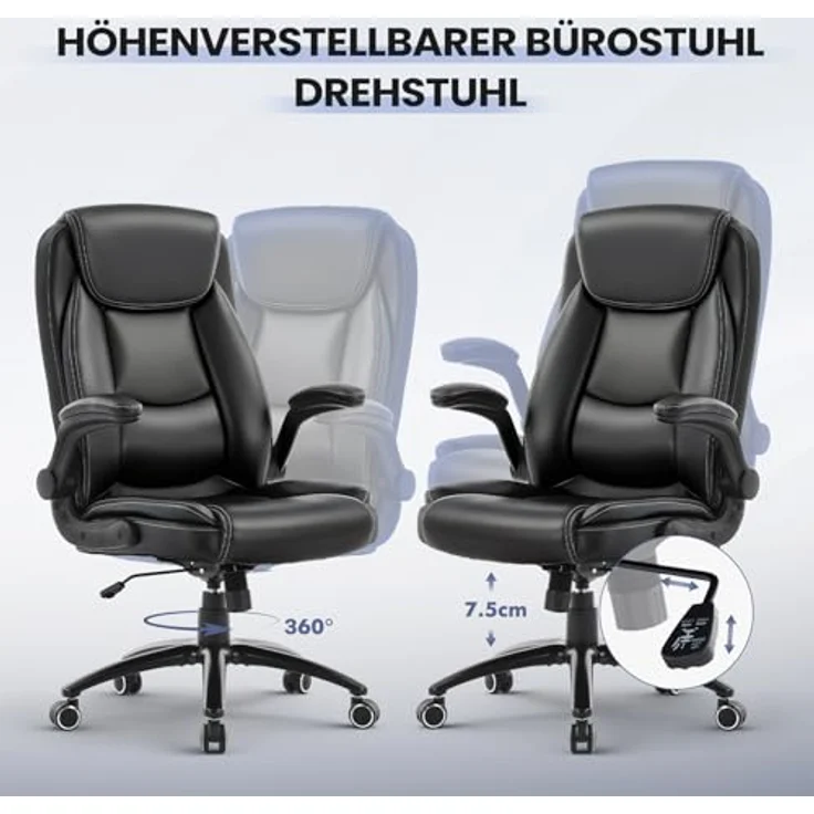COLAMY Ergonomischer Bürostuhl, Office Bürostuhl Ergonomisch, 360° Drehung Chefsessel Schreibtischstuhl mit Hochklappbaren Armlehnen, Verstellbarer Rückenlehne, Höhe & Kippspannung, Schwarz – Bild 8