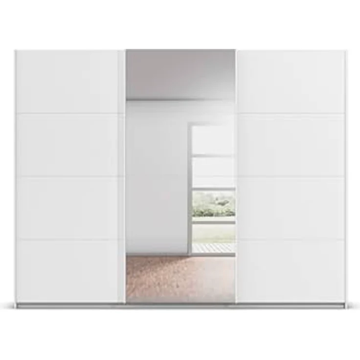 Rauch Möbel Kulmbach, Kleiderschrank mit Schwebetüren für Schlafzimmer, Kinderzimmer, Jugendzimmer, Garderobe, Flur, 3-türig, mit Spiegel, Zubehör Classic, Farbe Weiß, Breite 271 cm – Bild 9