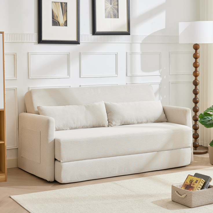 LVHOM Schlafsofa 2-Sitzer, Klappsofa mit Schlaffunktion, Bettsofa aus Cordstoff, Schlafcouch mit Kissen und Seitentaschen, 165x92x82 cm – Bild 9